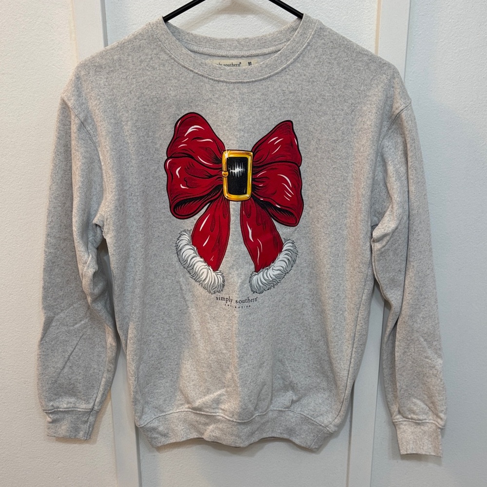 Simply Southern Gray Top with Red and Gold Bow